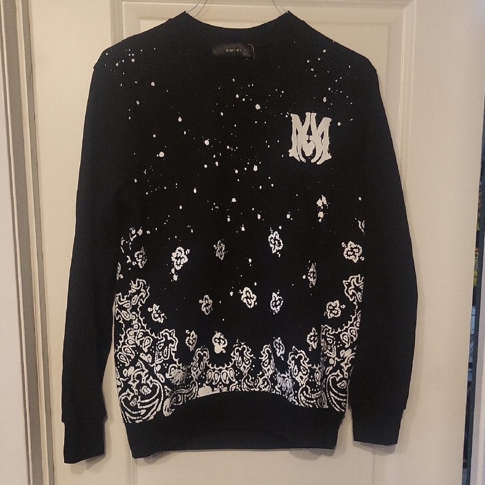 AMIRI Black and White Patterned Crewneck Sweater